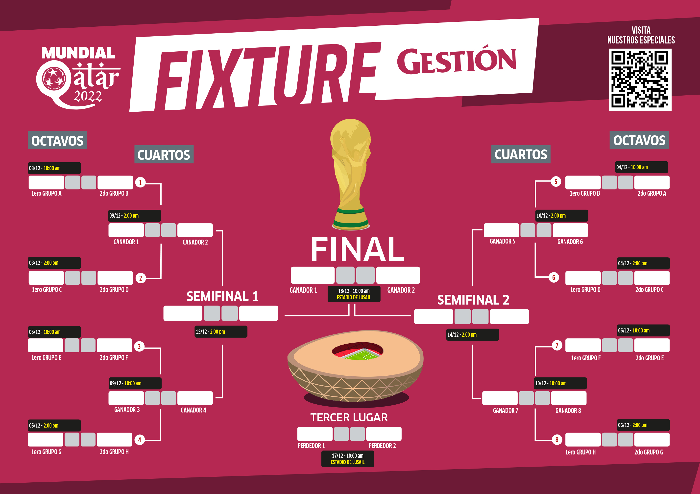 Mundial Qatar 2022, fixture: descarga, imprime y revisa los 64 partidos, calendario y programación de la Copa de la FIFA.